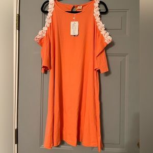 Orange Swing Dress w Cutout Shoulders